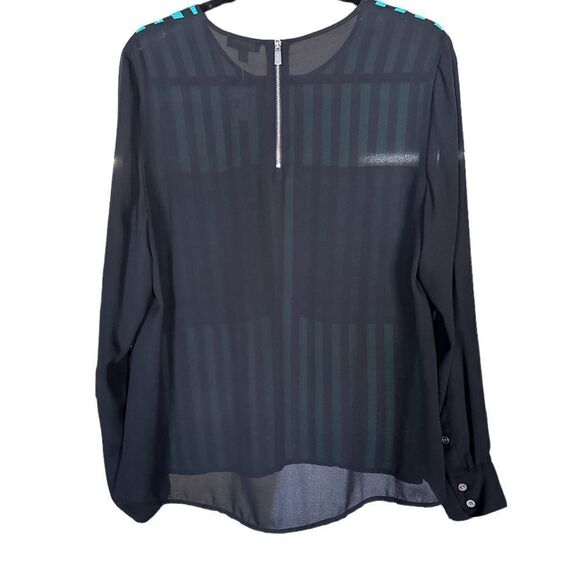 Vince Camaro Green Stripe Sheer Blouse - Picture 3 of 4